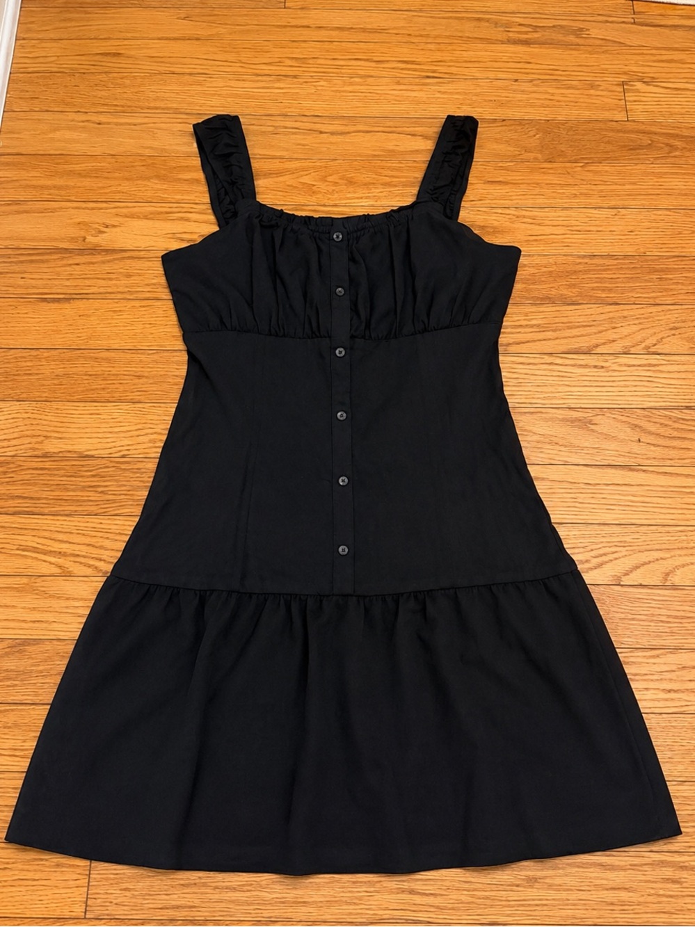 Art class Black Smocked Mini Dress XXL 16/18 Button Front Sleeveless